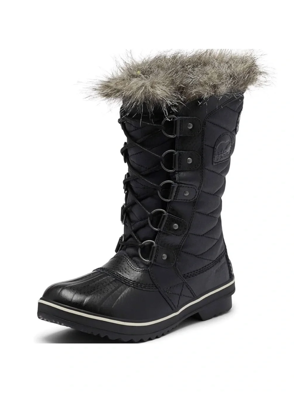 Sorel Tofino ii Black Quilted Lace-Up Faux Fur Trim Winter Boots Womens Size 9.5